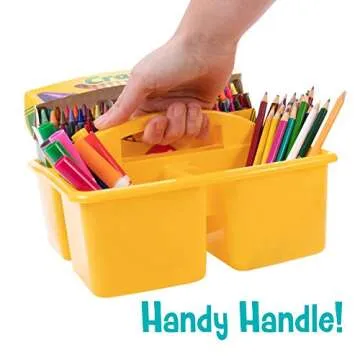 6 Multicolored Storage Caddies - Bulk Stackable Plastic Bins with 3 Compartments & Carrying Handle for Kids - Office Desk Organization for Preschool, Kindergarten, Cleaning Supplies, Arts & Crafts