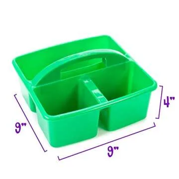 6 Multicolored Storage Caddies - Bulk Stackable Plastic Bins with 3 Compartments & Carrying Handle for Kids - Office Desk Organization for Preschool, Kindergarten, Cleaning Supplies, Arts & Crafts