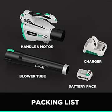 Litheli 40V Cordless Leaf Blower Battery Leaf Blowers for Lawn Care, with Brushless Motor, Axial Blower for Blowing Leaf, Dust, Snow, Debris, with 2.5Ah Battery & Charger Included