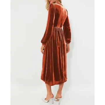 SCOFEEL Women's Velvet Midi Dress Long Sleeve High Waist Bow Flowy Long Formal Dress