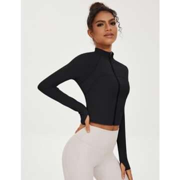 Ivicoer Lightweight Cropped Workout Jacket with Thumb Holes