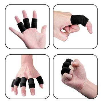 Finger Sleeves , Thumb Splint Brace For Finger Support, Breathable Elastic Finger tape, Compression pression Protector For Reliving Pain, Triggger Finger, Compression Aid For Sports, 10PCS (black)