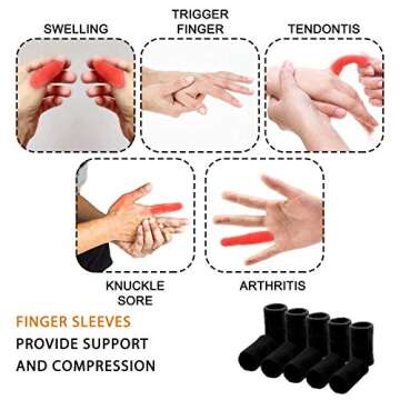 Finger Sleeves , Thumb Splint Brace For Finger Support, Breathable Elastic Finger tape, Compression pression Protector For Reliving Pain, Triggger Finger, Compression Aid For Sports, 10PCS (black)