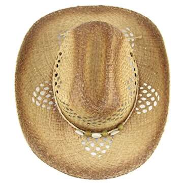 MINAKOLIFE Men's & Women's Western Style Cowboy/Cowgirl Straw Hat (Shell Beads)