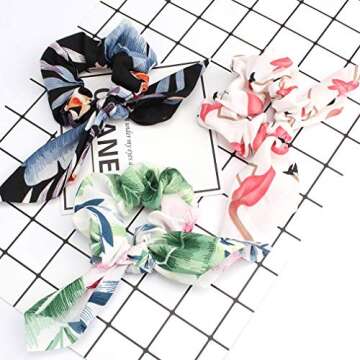 18 Pcs Chiffon Silk Bow Scrunchies, Solid Stripe Flower Color Ponytail Holders, Rabbit Bunny Ear Bowknot Hair Accessories