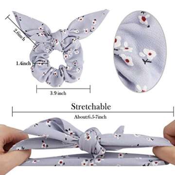 18 Pcs Chiffon Silk Bow Scrunchies, Solid Stripe Flower Color Ponytail Holders, Rabbit Bunny Ear Bowknot Hair Accessories