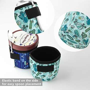 Cactus Pattern Pint Ice Cream Sleeves with Spoon Holder