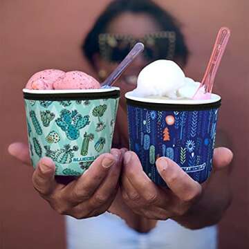 Cactus Pattern Pint Ice Cream Sleeves with Spoon Holder
