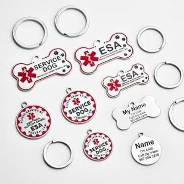 Personalized Stainless Steel Service Dog Tag - Custom Emotional Support Animal Tags for Small & Larg...