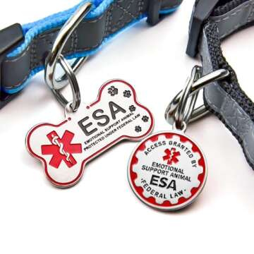 Personalized Stainless Steel Service Dog Tag - Custom Emotional Support Animal Tags for Small & Large Dogs and Cats - 4 Line Engraved Name ESA Dog Tag Ideal for Collars, Vests, and Harnesses (Bone)