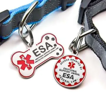 Personalized Stainless Steel Service Dog Tag - Custom Emotional Support Animal Tags for Small & Large Dogs and Cats - 4 Line Engraved Name ESA Dog Tag Ideal for Collars, Vests, and Harnesses (Bone)