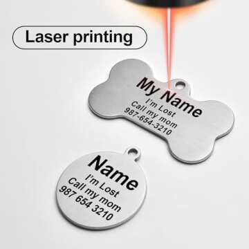 Personalized Stainless Steel Service Dog Tag - Custom Emotional Support Animal Tags for Small & Large Dogs and Cats - 4 Line Engraved Name ESA Dog Tag Ideal for Collars, Vests, and Harnesses (Bone)