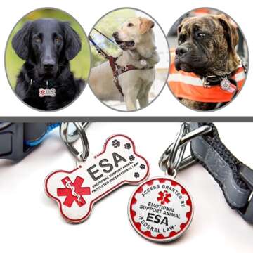 Personalized Stainless Steel Service Dog Tag - Custom Emotional Support Animal Tags for Small & Large Dogs and Cats - 4 Line Engraved Name ESA Dog Tag Ideal for Collars, Vests, and Harnesses (Bone)