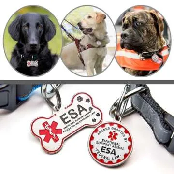 Personalized Stainless Steel Service Dog Tag - Custom Emotional Support Animal Tags for Small & Large Dogs and Cats - 4 Line Engraved Name ESA Dog Tag Ideal for Collars, Vests, and Harnesses (Bone)