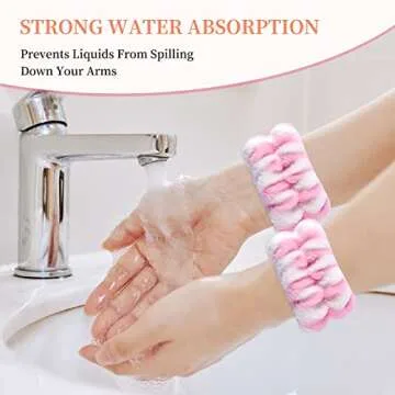 12Pcs Women's Face Washing Wristbands Wrist Towels for Washing Face, Microfiber Wrist Bands for Washing Face, Reusable Absorbent Wrist Spa Washband, Prevent Water from Spilling Down Your Arms (B)