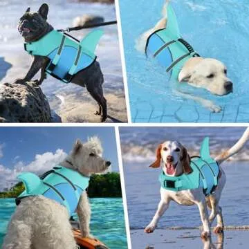 Doglay Dog Life Jacket, Ripstop Cute Shark Dog Life Jacket with Superior Buoyancy and Rescue Handle,...