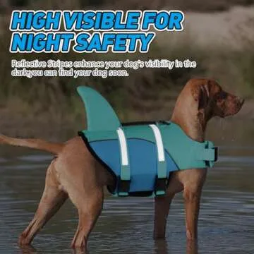 Doglay Dog Life Jacket, Ripstop Cute Shark Dog Life Jacket with Superior Buoyancy and Rescue Handle, Adjustable Dog Life Vests for Swimming Boating, Pet Flotation Vest for Small Medium Large Dogs