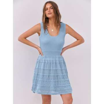 ANRABESS Womens Summer Mini Dress Sleeveless Scoop Neck Knit Tank Dresses Trendy Casual Crochet A Li...