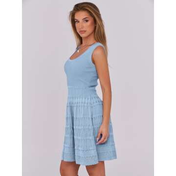 ANRABESS Womens Summer Mini Dress Sleeveless Scoop Neck Knit Tank Dresses Trendy Casual Crochet A Line Flowy Beach Sundress Blue Large