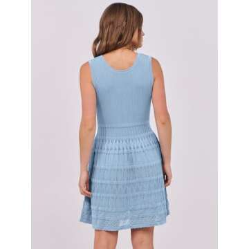 ANRABESS Womens Summer Mini Dress Sleeveless Scoop Neck Knit Tank Dresses Trendy Casual Crochet A Line Flowy Beach Sundress Blue Large