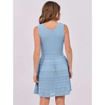 ANRABESS Womens Summer Mini Dress Sleeveless Scoop Neck Knit Tank Dresses Trendy Casual Crochet A Line Flowy Beach Sundress Blue Large