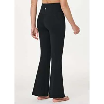 BALEAF Girls' Flare Leggings Bell Bottom Pants Yoga Dance Kids Cute Cross High Waist Bootcut Pants w...