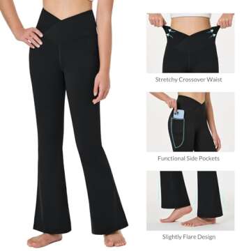 BALEAF Girls' Flare Leggings Bell Bottom Pants Yoga Dance Kids Cute Cross High Waist Bootcut Pants with Pockets Black M