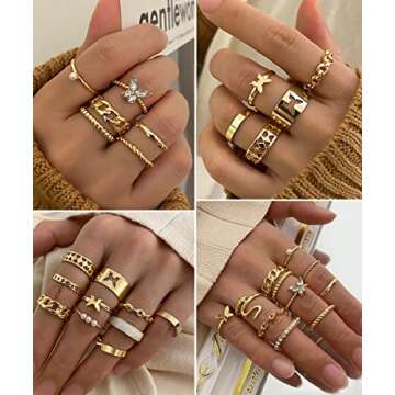 iF YOU 30 Pcs Vintage Gold Knuckle Rings Set, Boho Butterfly Snake Stackable Finger Rings for Women,...