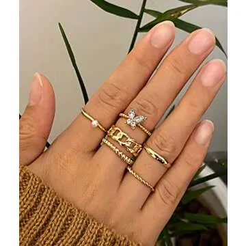 iF YOU 30 Pcs Vintage Gold Knuckle Rings Set, Boho Butterfly Snake Stackable Finger Rings for Women, Midi Ring Pack