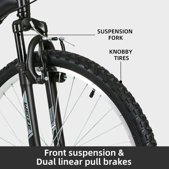 WEIZE Mountain Bike, 26 inch Outdoor Cycling Bike,18-Speed/High-Carbon Steel/Dual Full Suspension, Adjustable Ergonomic Seat for Men Women Adult, MTB Bicycle with Suspension Fork, Black/Blue/Red/White