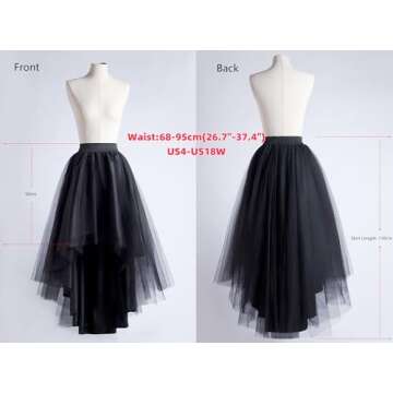 High Low Tulle Skirt Lace up Wedding Party Prom Cocktail Mesh Long Tulle Skirt for Women Black