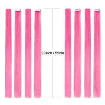 Colored Clip in Hair Extensions 20" 10pcs Straight Fashion Hairpieces for Party Highlights Pink