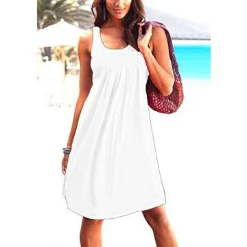 Camisunny Fashion Summer Beach Dresses for Women Casual Loose Cotton Mini Dress Sundress Size M