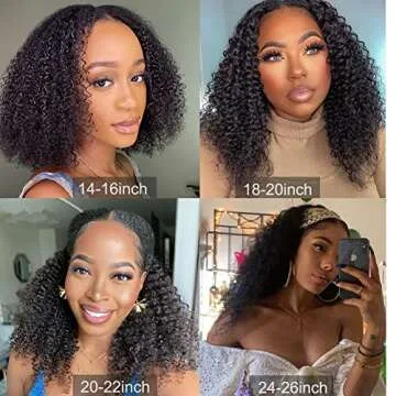 4GIRL4EVER Kinky Curly V Part Bob Wig Human Hair No Leave Out Glueless Wigs Vpart Human Hair Pre Plu...