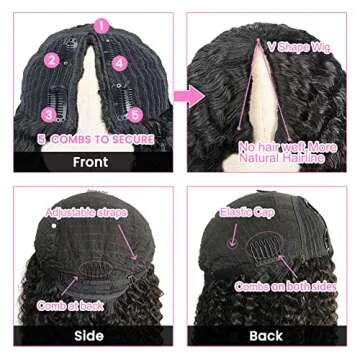 4GIRL4EVER Kinky Curly V Part Bob Wig Human Hair No Leave Out Glueless Wigs Vpart Human Hair Pre Plucked Upgrade U part Wigs Human Hair Beginner Friendly No Sew in No Glue 180% Density 14 Inch