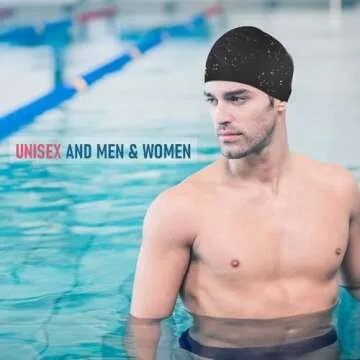 Womens Silicone Swim Cap for Long Hair,3D Ergonomic Design Silicone Swimming Caps for Women Kids Men Adults Boys Girls with Ear Plug and Nose Clip(Black/M)