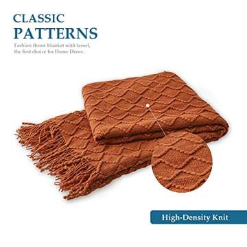 SunStyle Home Rust Throw Blanket for Couch 50 x 60 inches - Decorative Knitted Summer Blankets with Tassels - Soft Lightweight Woven Textured Solid Farmhouse Throw for All Seasons