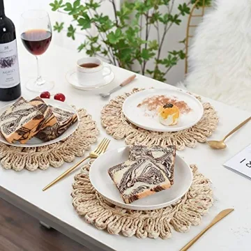 Boho Rattan Placemats Set of 6 Rustic Elegance for Dining