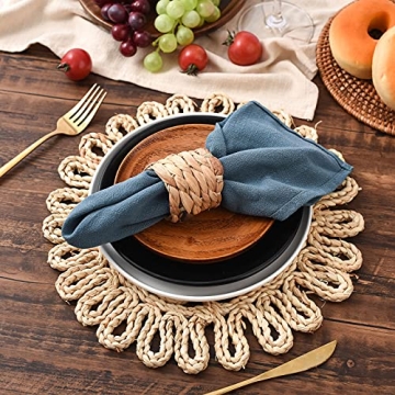 Boho Rattan Placemats Set of 6 Rustic Elegance for Dining