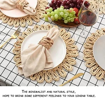 Boho Rattan Placemats Set of 6 Rustic Elegance for Dining