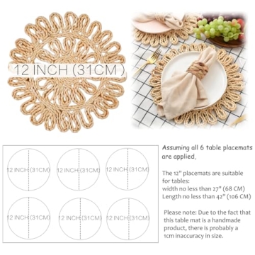 Boho Rattan Placemats Set of 6 Rustic Elegance for Dining