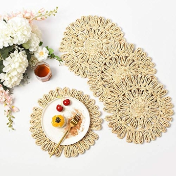 Boho Rattan Placemats Set of 6 Rustic Elegance for Dining
