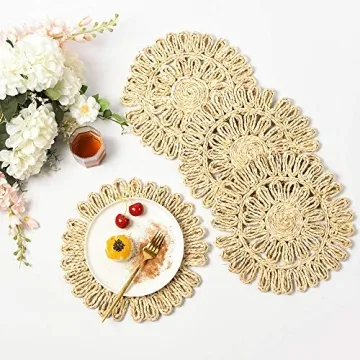 Boho Rattan Placemats Set of 6 Rustic Elegance for Dining