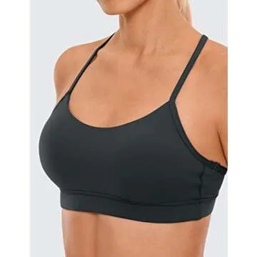 CRZ YOGA Butterluxe Womens Y Back Sports Bra - Padded Racerback Low Impact Spaghetti Thin Strap Workout Yoga Top Melanite Small