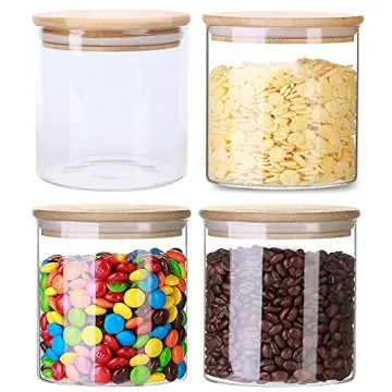 Lawei 4 Pack Glass Storage Jars with Airtight Bamboo Lids, 18.6 OZ Clear Glass Kitchen Canisters Foo...