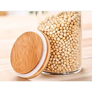 Lawei 4 Pack Glass Storage Jars with Airtight Bamboo Lids, 18.6 OZ Clear Glass Kitchen Canisters Food Storage Container for Dry Goods, Serving Tea, Coffee, Spice, Candy, Cookie