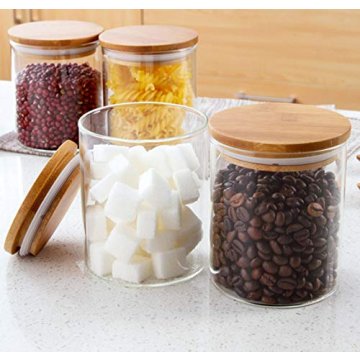 Lawei 4 Pack Glass Storage Jars with Airtight Bamboo Lids, 18.6 OZ Clear Glass Kitchen Canisters Food Storage Container for Dry Goods, Serving Tea, Coffee, Spice, Candy, Cookie