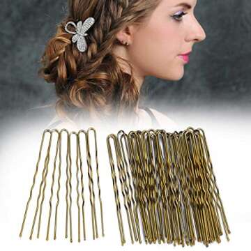 300 Bun Hair Bobby Pins U Shaped Pin with Box Hair Grips to Clip Ballet Hair Net for Women 6 CM/2.3 inch Golden