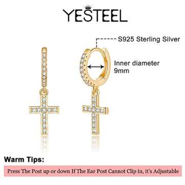 Gold Cross Huggie Hoop Earrings - Cubic Zirconia Cross Earrings Huggie Hoops Dangly Small Hoop Earrings for Women