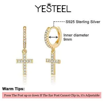 Gold Cross Huggie Hoop Earrings - Cubic Zirconia Cross Earrings Huggie Hoops Dangly Small Hoop Earrings for Women